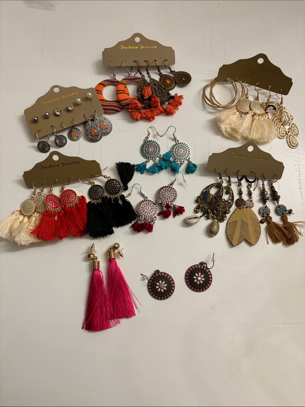 Fashion Jewelry Assorted Women's Red Tassel Earrings - Pack
